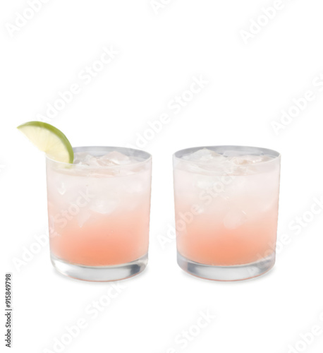 two glasses of paloma cocktail isolated on white or transparent background