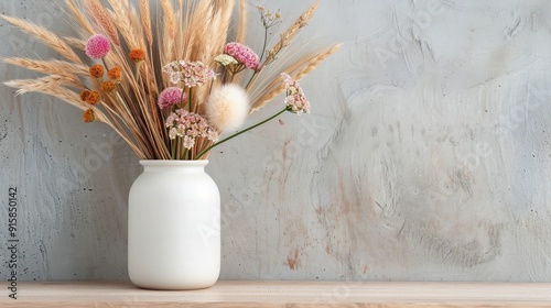 White Flowers in a White Vase Against a Rustic Stone Wall
