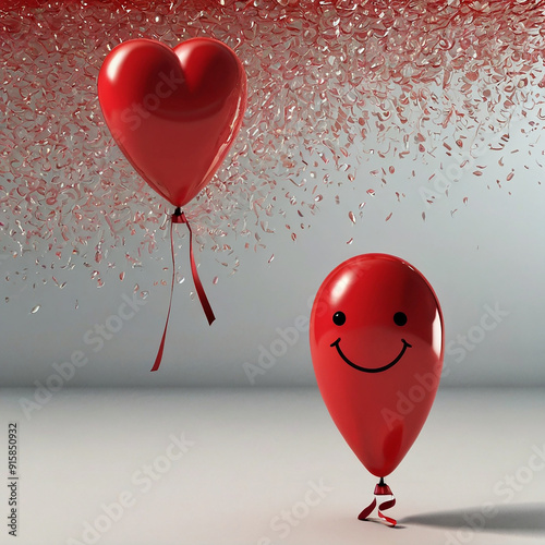red cute face 3d heart balloon with white backgrond ai photo