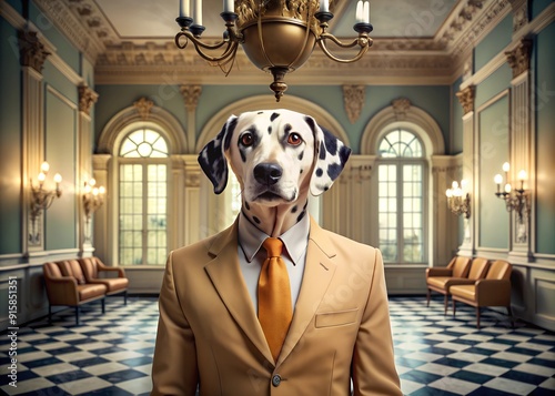 A Man In A Suit With A Dog Head Wearing A Tie photo