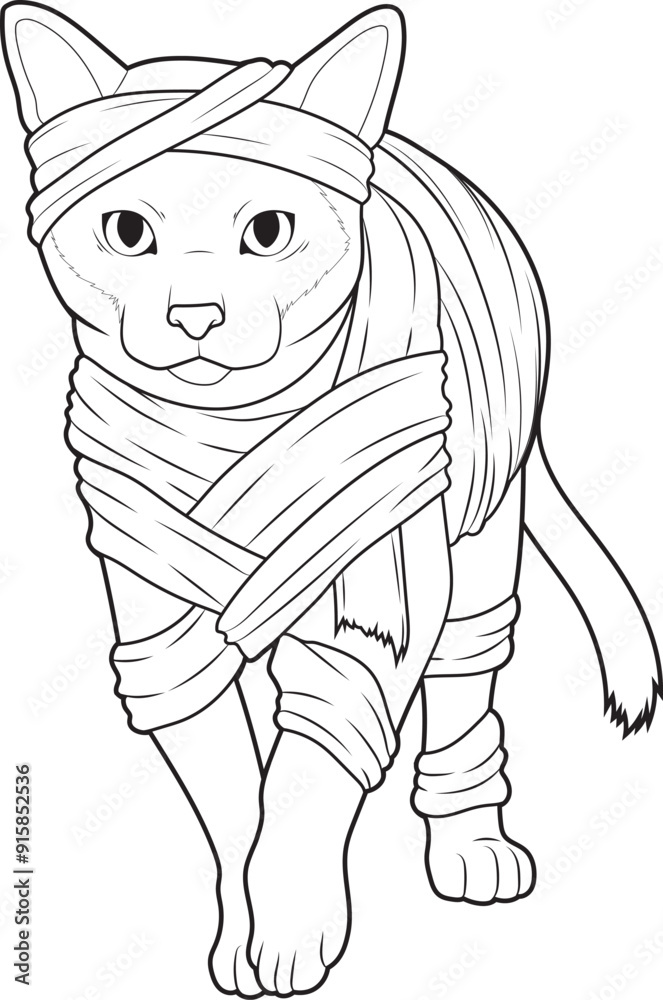 Fototapeta premium Siamese Halloween Mummy Animal Vector Graphic Art Illustration