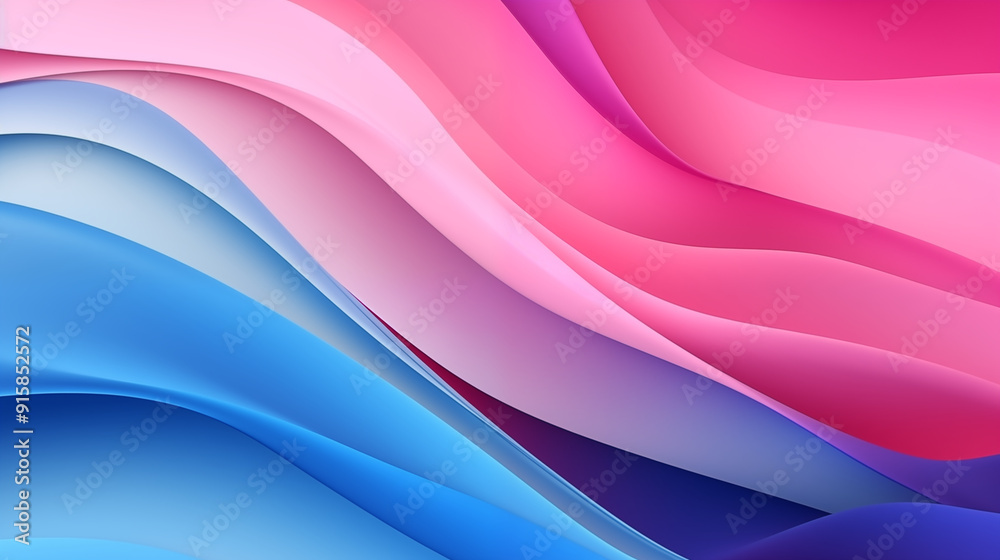 Fototapeta premium Abstract colorful waves with layered paper cut style in vibrant pink and blue gradients.