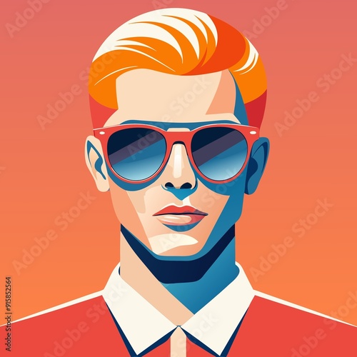 A poster for a man with sunglasses and a shirt portrait in a flat style vector art design