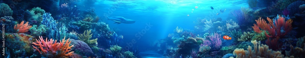 Fototapeta premium Coral Carnival: An Anime-Style Aquatic Celebration with Coral Creatures in an Underwater Fiesta of Color and Life,Abstract concepts, game concept art, storybook illustrations, comic strips