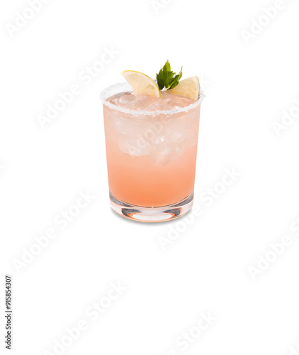 glass of paloma cocktail isolated on white or transparent background