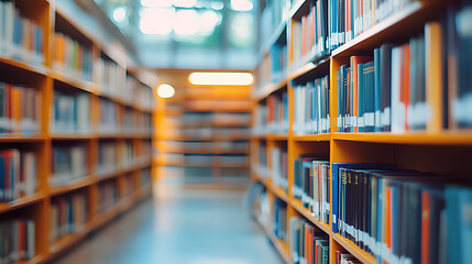 Abstract blurred public library interior space. blurry room with bookshelves by defocused effect. use for background or backdrop in business or education concepts