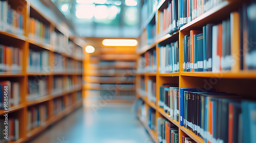 Abstract blurred public library interior space. blurry room with bookshelves by defocused effect. use for background or backdrop in business or education concepts