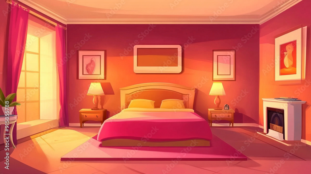 Cartoon simple bedroom interior background Cartoon simple bedroom interior background