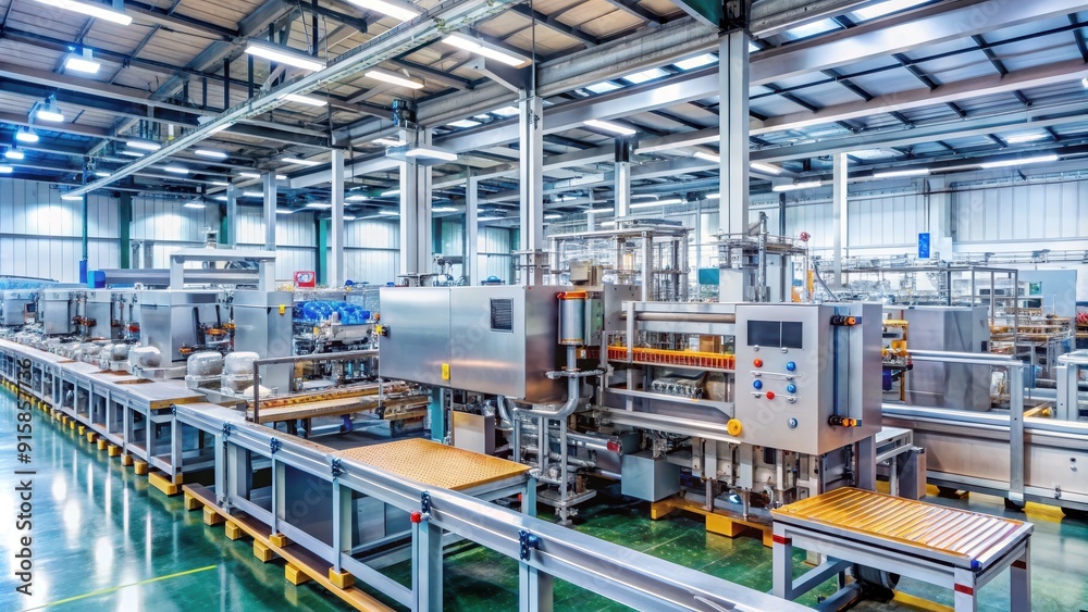 Machine in factory producing various products, manufacturing, production, industrial, automation Machine in factory producing various products, manufacturing, production, industrial, automation