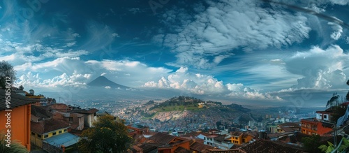 Panoramic View of Quito, Ecuador with a Majestic Volcano