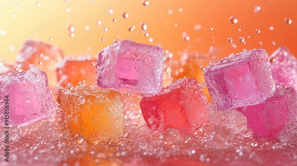 Tropical color pattern with ice cubes floating in the air. Tropical color pattern with ice cubes floating in the air.