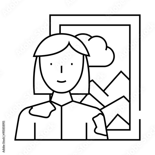 artist woman job line icon vector. artist woman job sign. isolated contour symbol black illustration