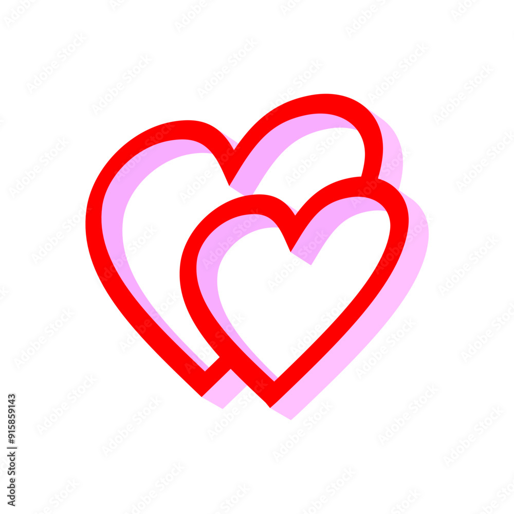 3D design two red heart with perspective isolated on white background. Love symbol for design element. 3D design two red heart with perspective isolated on white background. Love symbol for design element.