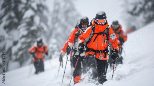 Climbers Trekking Through Snowy Mountains in Winter Conditions