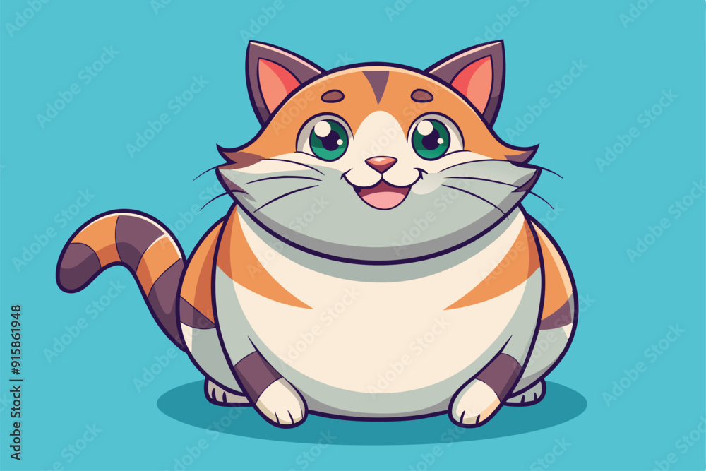 A chubby cat displays a mischievous grin, sitting happily against a bright blue backdrop, capturing attention with its playful demeanor A chubby cat displays a mischievous grin, sitting happily against a bright blue backdrop, capturing attention with its playful demeanor