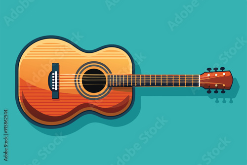 An acoustic guitar is illustrated on a vibrant background, emphasizing its shape and design, symbolizing music and artistic expression