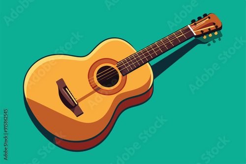 A detailed illustration of an acoustic guitar resting on a bright background, showcasing its craftsmanship and musical potential during a warm gathering