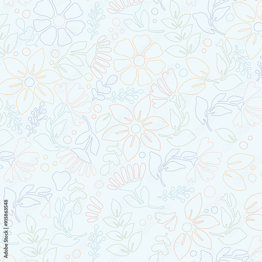 A soft floral pattern with delicate line art, ideal for elegant light Blue backgrounds, textile designs, and feminine themed projects used for wallpapers, packaging, and digital art. Editable. EPS 10 A soft floral pattern with delicate line art, ideal for elegant light Blue backgrounds, textile designs, and feminine themed projects used for wallpapers, packaging, and digital art. Editable. EPS 10
