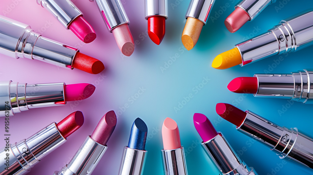 A circular arrangement of various lipstick colors