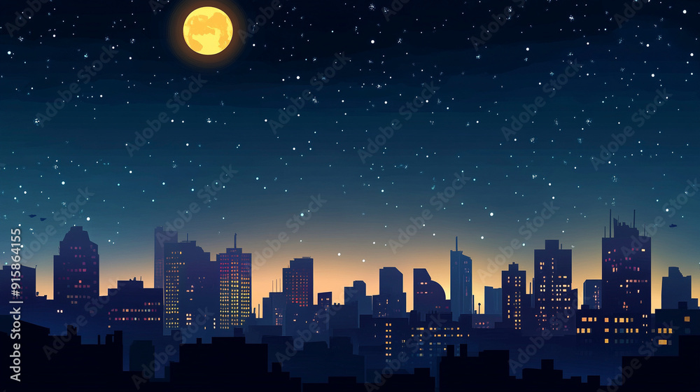Cartoon simple city skyline background at night Cartoon simple city skyline background at night