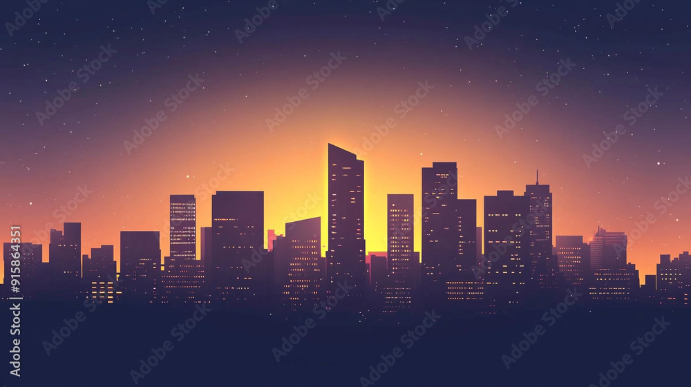 Cartoon simple city skyline background at night Cartoon simple city skyline background at night