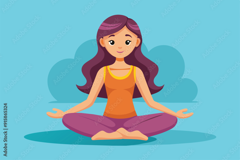 A girl peacefully practices meditation in a serene lotus position, exuding tranquility and focus A girl peacefully practices meditation in a serene lotus position, exuding tranquility and focus