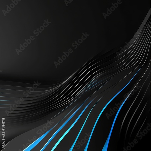 Minimalist abstract black design with sleek futuristic blue sidelines for a modern look