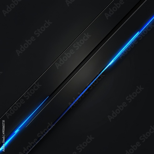Minimalist futuristic abstract design, black background with blue accents on the side