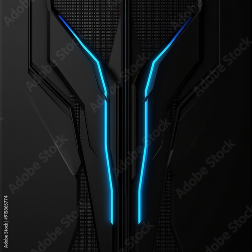 Minimalist futuristic abstract black design with blue lines on sides for a sleek and modern look