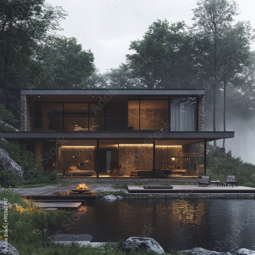Ultra realistic exterior rendering with corona, natural composition, 35mm lens perspective