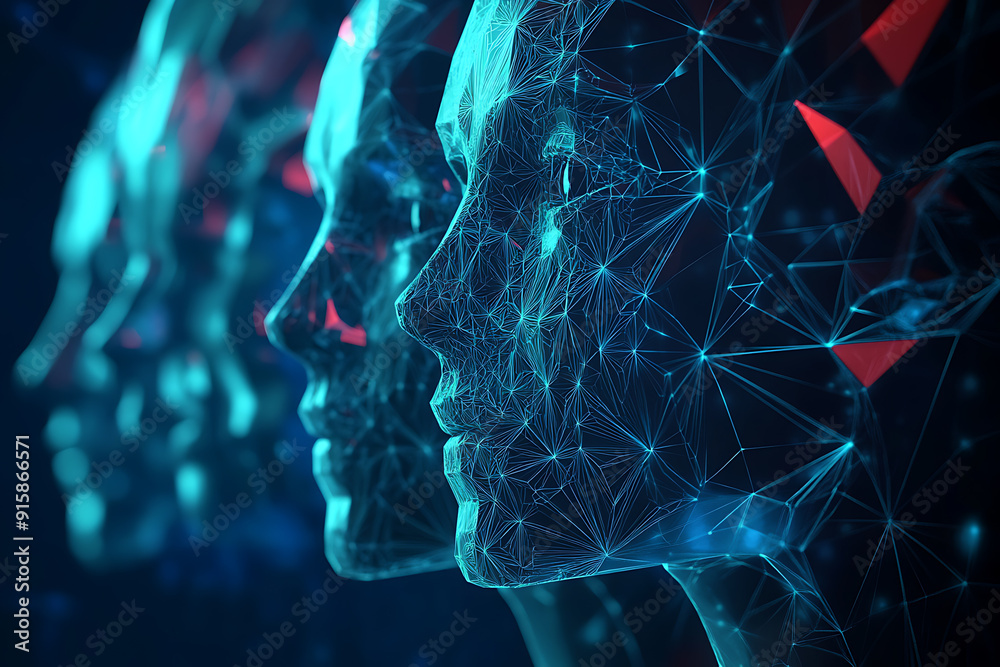 A low-poly style illustration representing cyber security, featuring geometric faces and angular patterns. The design incorporates elements such as padlocks, shields, and digital networks A low-poly style illustration representing cyber security, featuring geometric faces and angular patterns. The design incorporates elements such as padlocks, shields, and digital networks