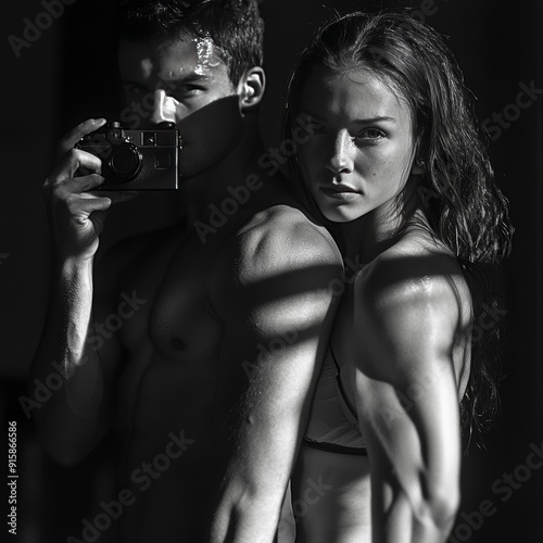 Detailed image of a fitness man and woman captured with precision using a 35mm camera lens