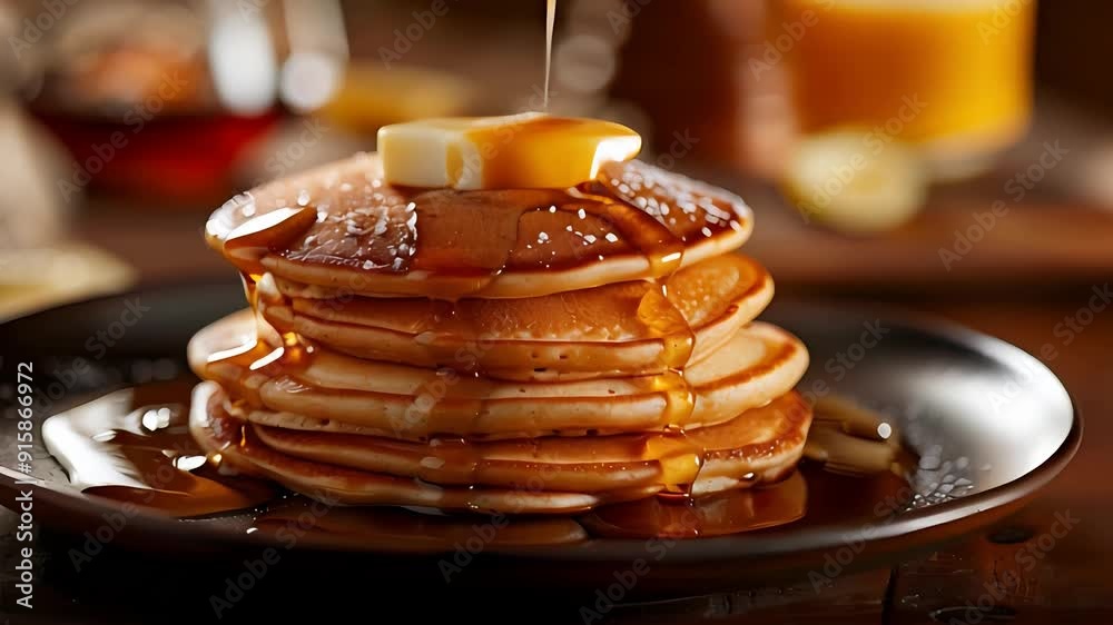 Stack of Fluffy Pancakes with Butter and Maple Syrup for Breakfast Stack of Fluffy Pancakes with Butter and Maple Syrup for Breakfast