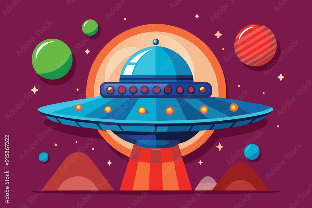 A vibrant alien spaceship hovers in a cosmic landscape, emitting light as it showcases unique customizable features with planets in the background A vibrant alien spaceship hovers in a cosmic landscape, emitting light as it showcases unique customizable features with planets in the background