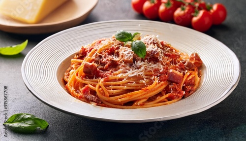 Spaghetti alla Amatriciana mit Pancetta, Tomaten und Pecorino