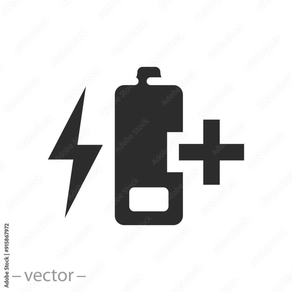 Obraz premium extra battery capacity icon, add battery charge, charging process, flat vector illustration