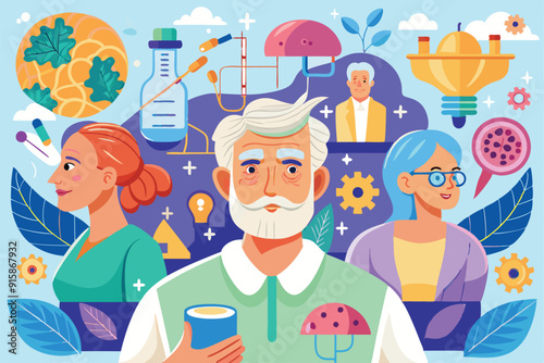 Several elderly individuals are engaging in therapeutic activities designed to support Alzheimer patients in a calming, nurturing environment