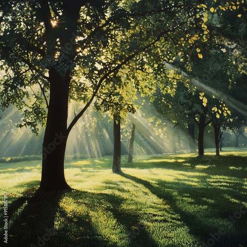 Sunrise in the park  capturing the intricacies of nature s awakening light and shadow play