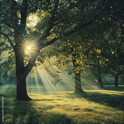 Sunrise in the park  capturing intricate details of nature s awakening with play of light and shadow