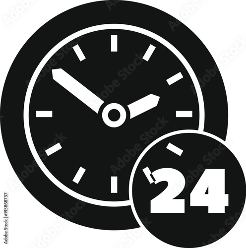 Simple black and white icon of a clock face showing the concept of being open twenty four hours