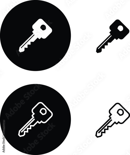 Key icon set. Key black flat and line vector collection isolated on transparent background. Key symbol in generic style. Access keys concept for house, room, office, unlock, safety, secret, door more