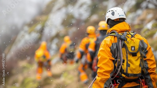 Mountain Climbers Ascend Snowy Terrain in Winter Adventure