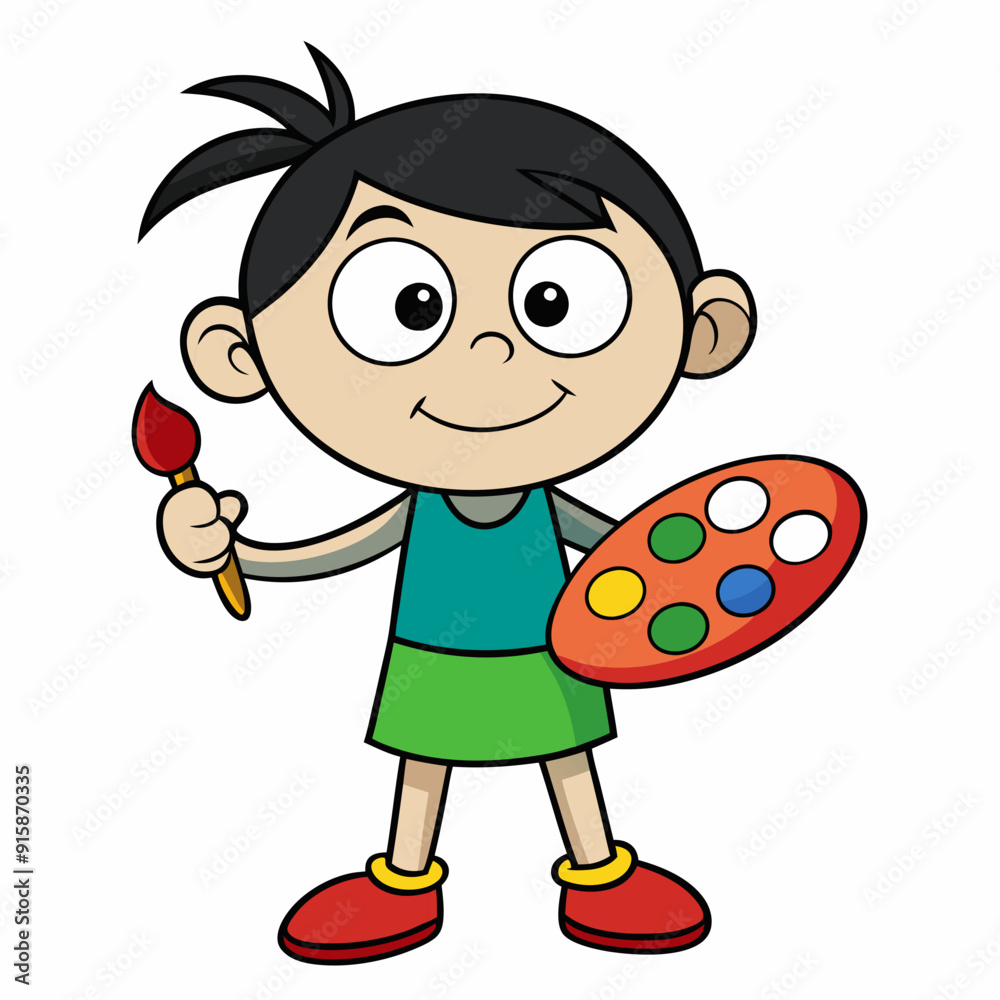 A child with a palette art vector illustration A child with a palette art vector illustration