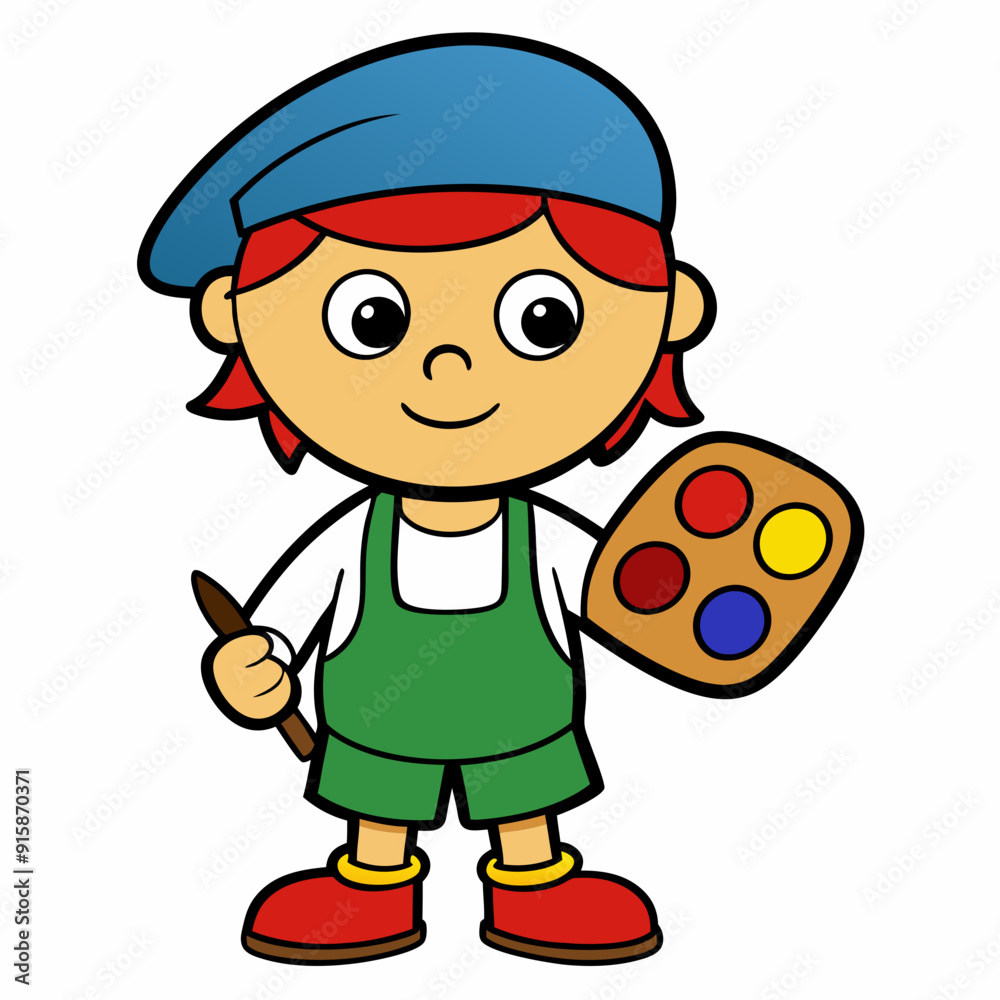 A child with a palette art vector illustration A child with a palette art vector illustration