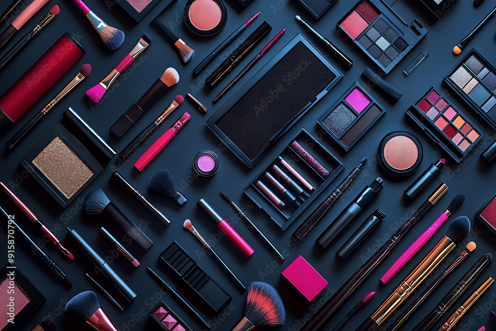 A background featuring an array of makeup tools, ideal for cosmetic and beauty projects