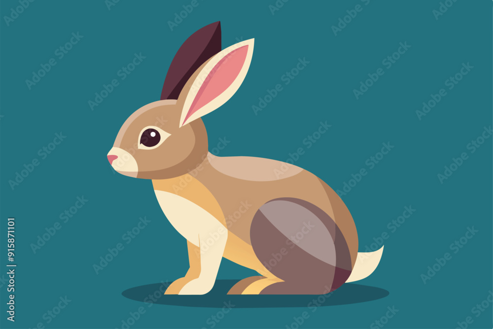 Obraz premium A colorful, flat vector representation of a rabbit, showcasing its unique features and playful design on a solid background