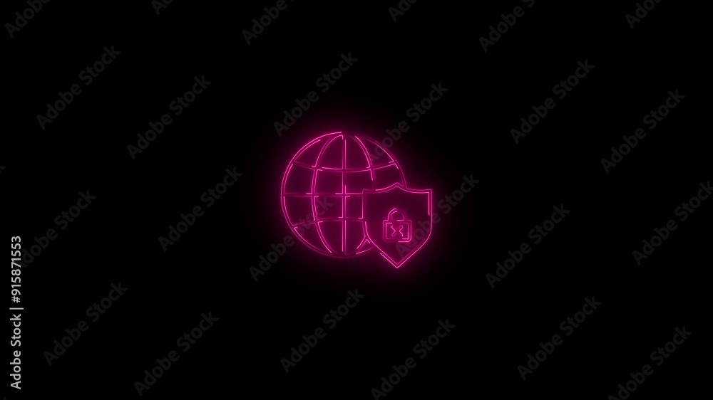 Neon line global network secure icon design concept. Neon line global network secure icon design concept.