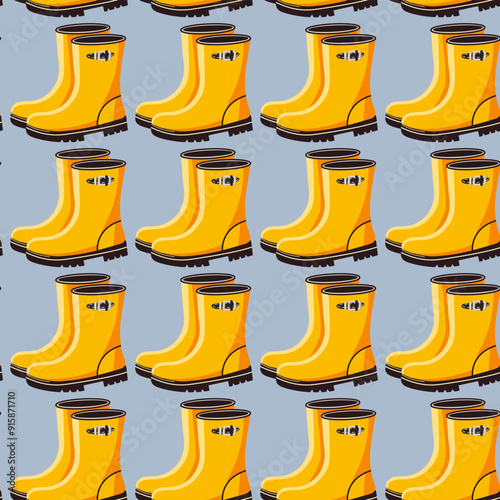 Seamless pattern rubber boots, yellow, vector, for fabric, packer, stationery