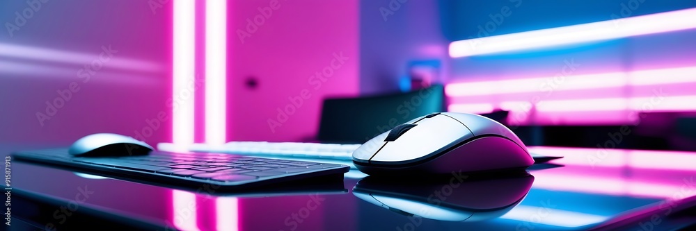 computer mouse close up on neon background computer mouse close up on neon background