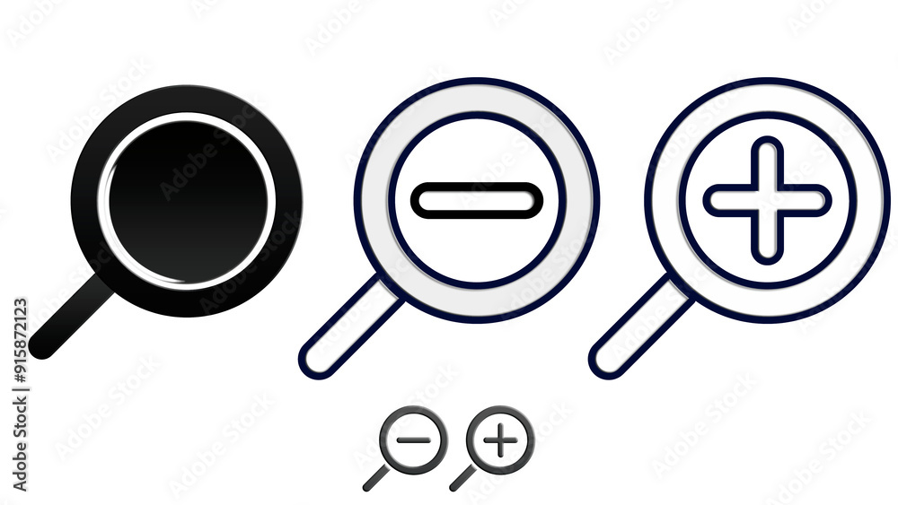 Search icon set. search magnifying glass sign and symbol zoom out or zoom in Search icon set. search magnifying glass sign and symbol zoom out or zoom in